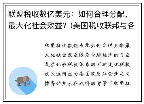 联盟税收数亿美元：如何合理分配，最大化社会效益？(美国税收联邦与各州)