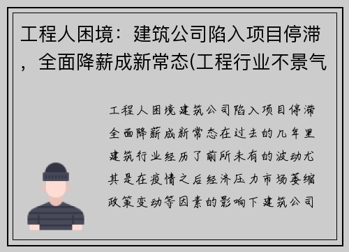 工程人困境：建筑公司陷入项目停滞，全面降薪成新常态(工程行业不景气)