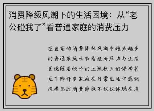 消费降级风潮下的生活困境：从“老公碰我了”看普通家庭的消费压力