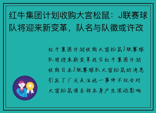 红牛集团计划收购大宫松鼠：J联赛球队将迎来新变革，队名与队徽或许改动